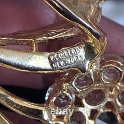 Weinberg NY Vintage Crystal Flower Brooch Double Bloom Signed