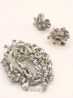 Weiss Brooch Vintage 1950s Demi Parure W Clip Earr Rhodium Plated Stunning 0229