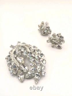 Weiss Brooch Vintage 1950s Demi Parure W Clip Earr Rhodium Plated Stunning 0229