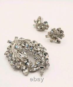 Weiss Brooch Vintage 1950s Demi Parure W Clip Earr Rhodium Plated Stunning 0229