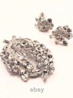 Weiss Brooch Vintage 1950s Demi Parure W Clip Earr Rhodium Plated Stunning 0229