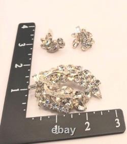 Weiss Brooch Vintage 1950s Demi Parure W Clip Earr Rhodium Plated Stunning 0229