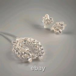 Weiss Brooch Vintage 1950s Demi Parure W Clip Earr Rhodium Plated Stunning 0229