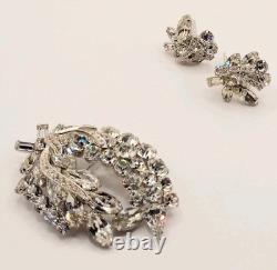 Weiss Brooch Vintage 1950s Demi Parure W Clip Earr Rhodium Plated Stunning 0229