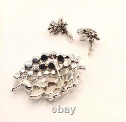 Weiss Brooch Vintage 1950s Demi Parure W Clip Earr Rhodium Plated Stunning 0229
