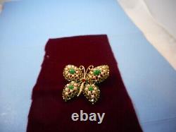 Weiss Butterfly Green Brooch Rhinestone Faux Pearls Vintage Signed