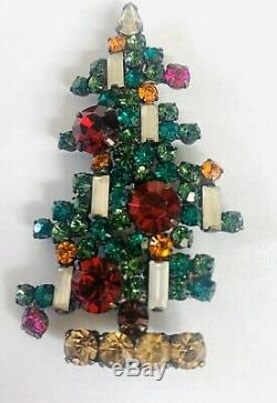 Weiss Christmas Tree Pin Brooch Vintage Signed Rhinestones 6 Candle
