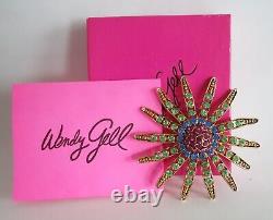 Wendy Gell Rare Rhinestone Flower Brooch In Original Box Nip Vintage Signed Pin